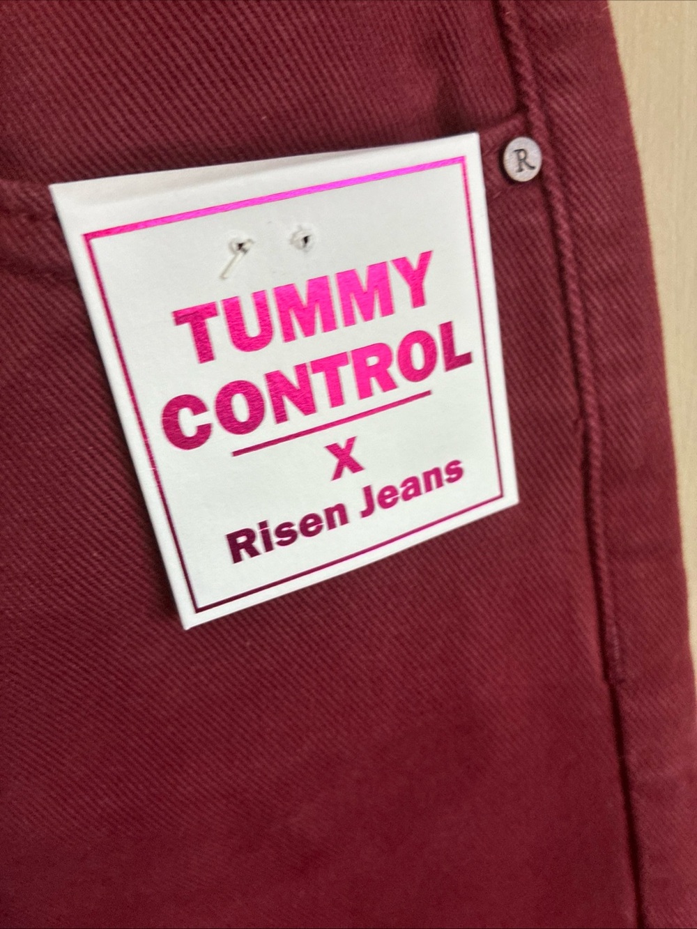 Risen Wide-Leg Tummy Control Jeans — Wine Red - Picture 3 of 12
